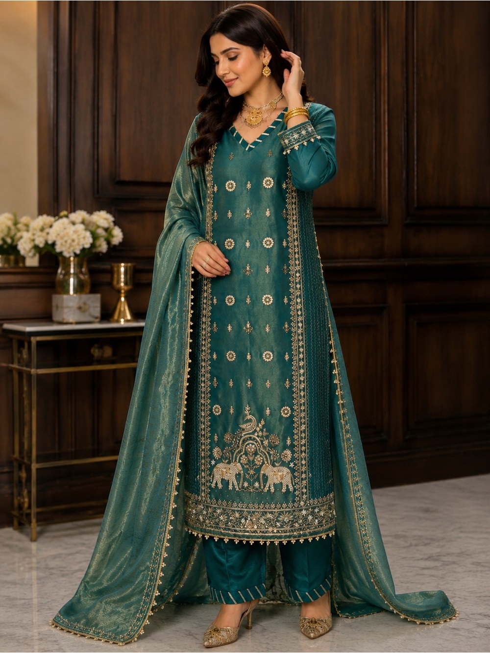 3pcs Embroidered luxury suit set